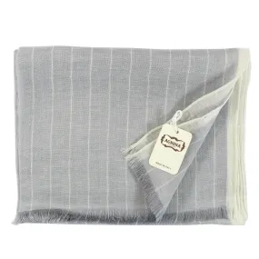 Agnona Scarf Gray Stripes Design - Luxury Linen Silk Shawl FINAL SALE