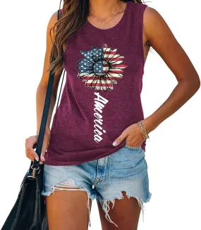 America Sunflower Tank for Women USA Flag Flower Freedom Independence Shirt