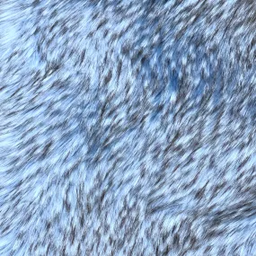 Baby Blue Black Husky Print Long Pile Shaggy Faux Fur Fabric