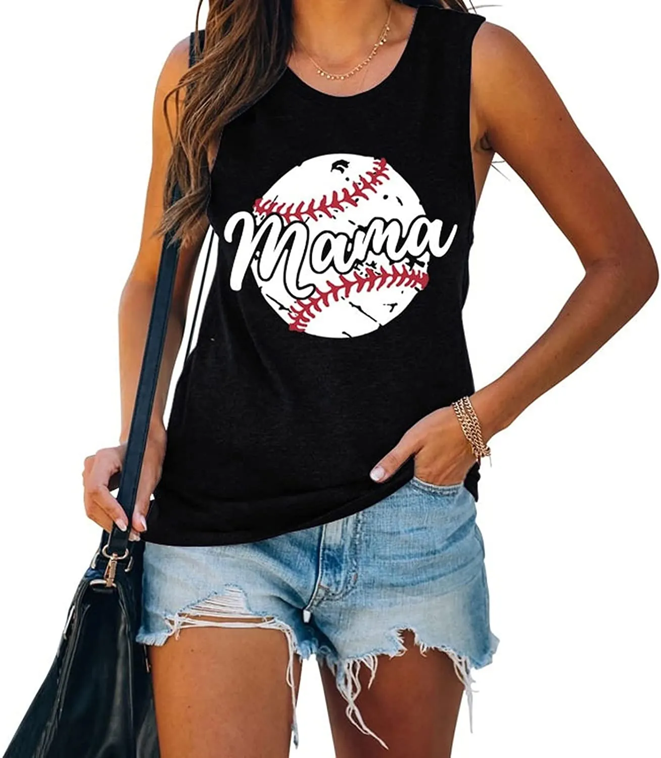 Baseball Mama Tank Shirt for Women Graphic Mama Shirt Casual Summer Sleeveless Shirt