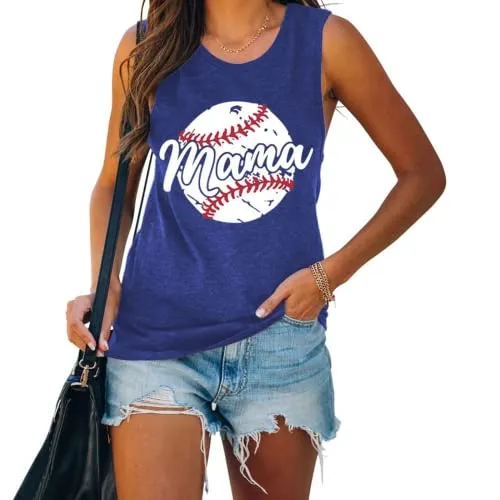 Baseball Mama Tank Shirt for Women Graphic Mama Shirt Casual Summer Sleeveless Shirt