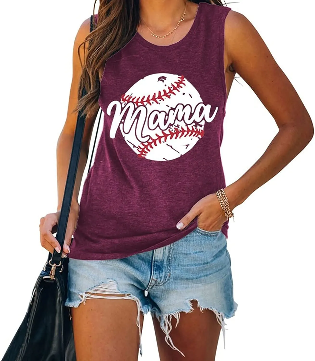 Baseball Mama Tank Shirt for Women Graphic Mama Shirt Casual Summer Sleeveless Shirt