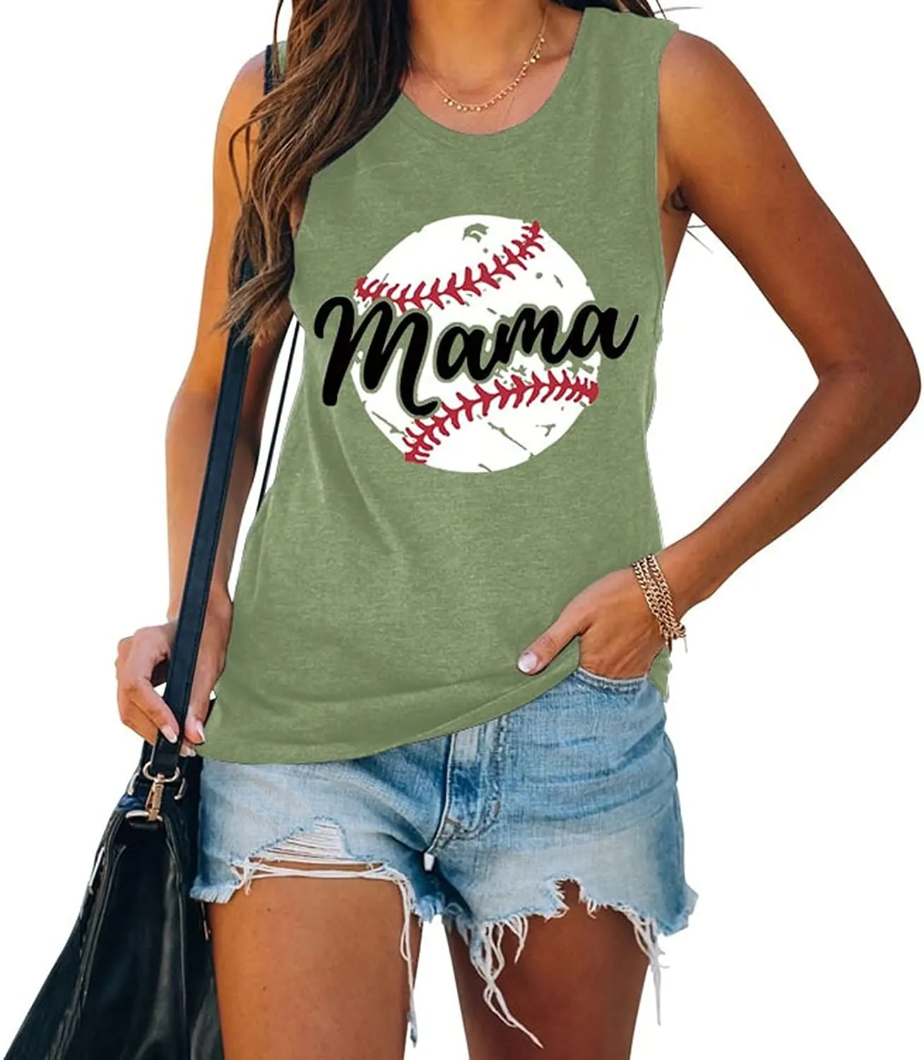 Baseball Mama Tank Shirt for Women Graphic Mama Shirt Casual Summer Sleeveless Shirt