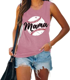 Baseball Mama Tank Shirt for Women Graphic Mama Shirt Casual Summer Sleeveless Shirt