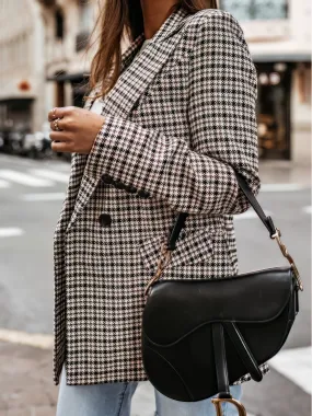 Beige and Black Checkered Blazer