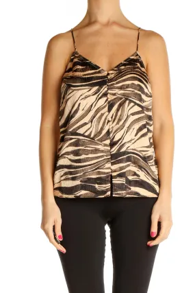 Beige Brown Printed Slip Tank Top