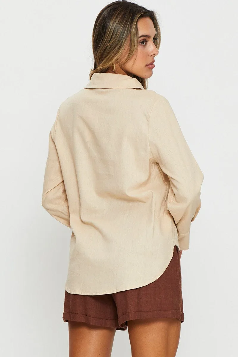 Beige Oversized Shirts Collared