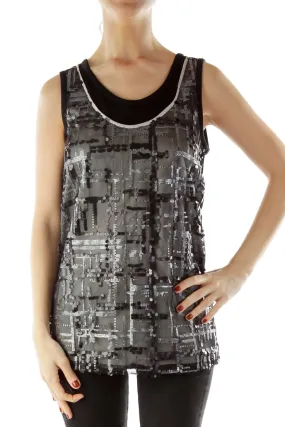 Black Gray Sequined Tank Top