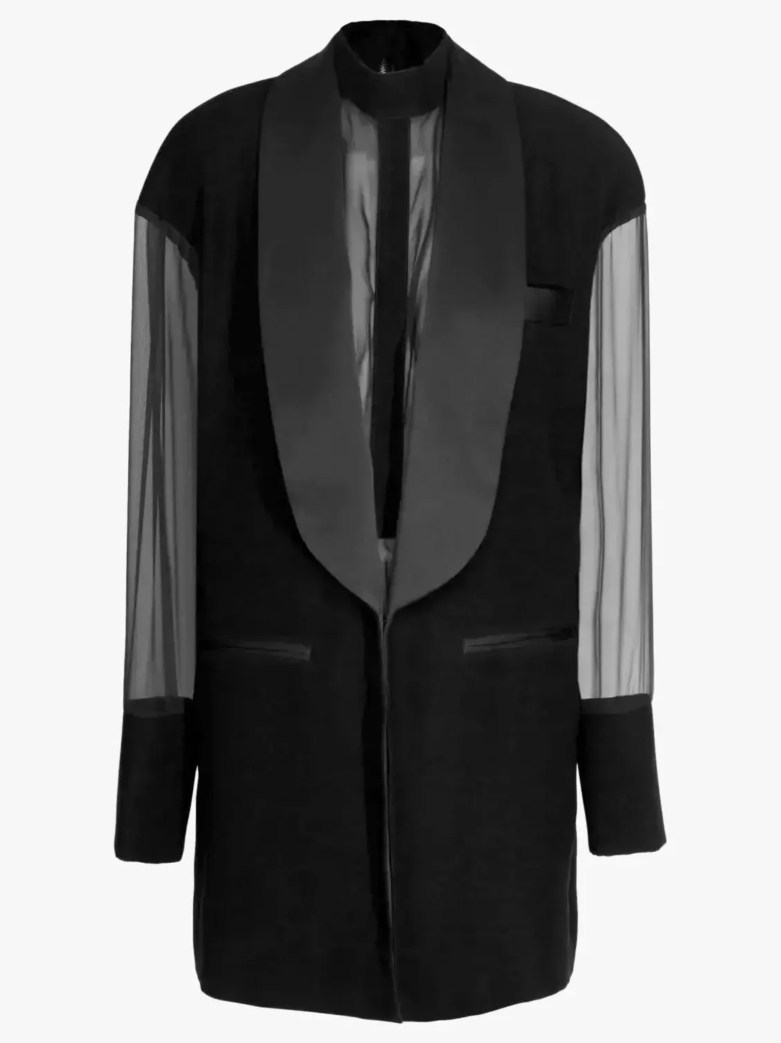 Black Sheer-Paneled Oversize Blazer Dress