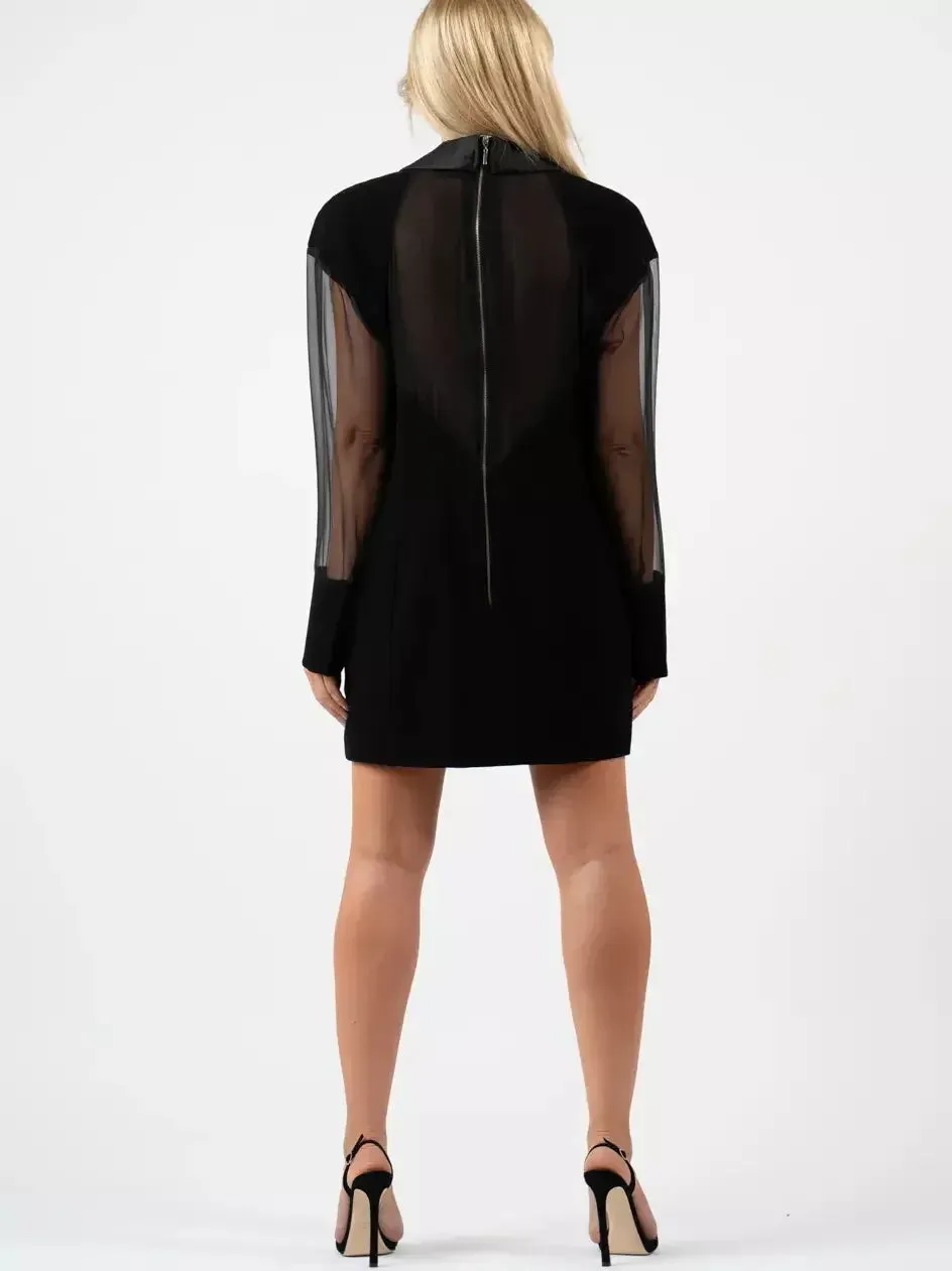 Black Sheer-Paneled Oversize Blazer Dress