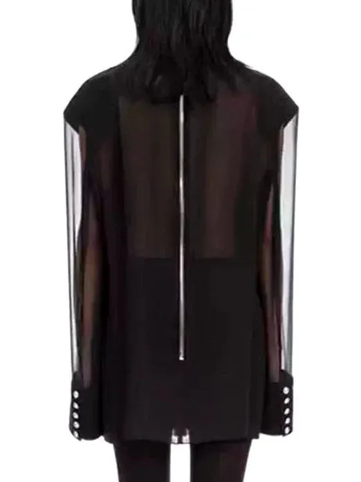 Black Sheer-Paneled Oversize Blazer Dress