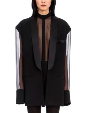 Black Sheer-Paneled Oversize Blazer Dress