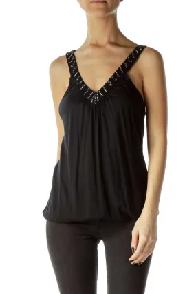 Black Tank with Shiny Neck Detail