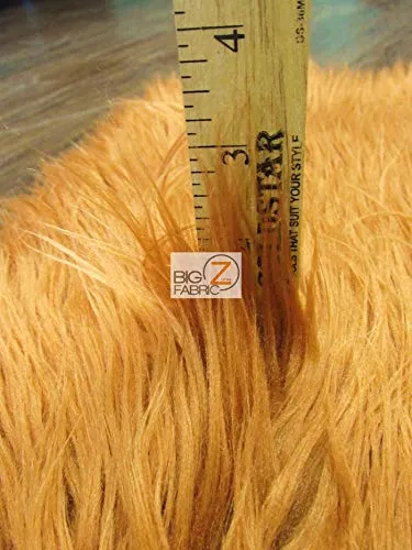 Camel Solid Mongolian Long Pile Faux Fur Fabric / Sold By The Yard