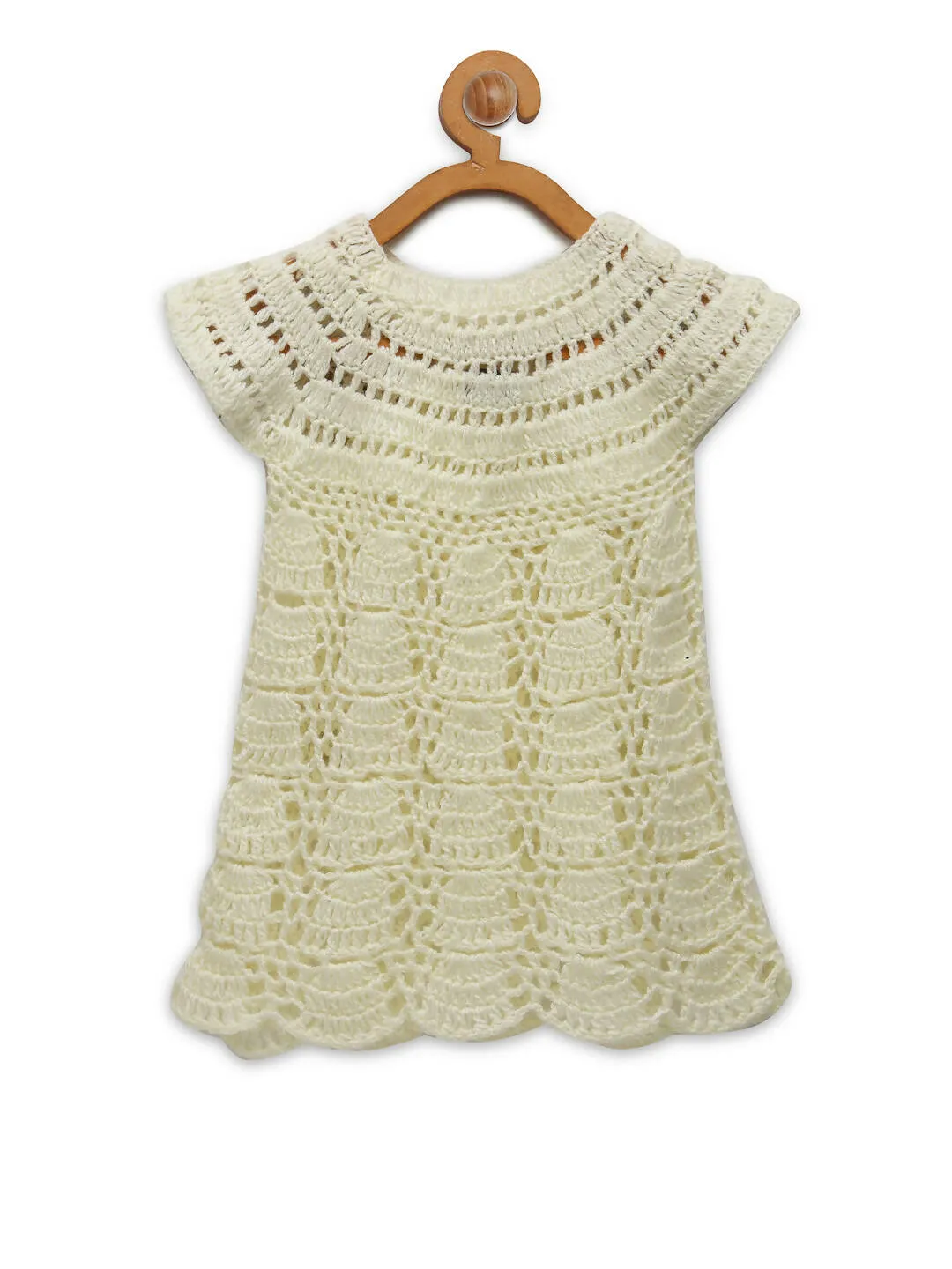 ChutPut Hand knitted Crochet Cream Wedding Wool Dress For Baby Girls