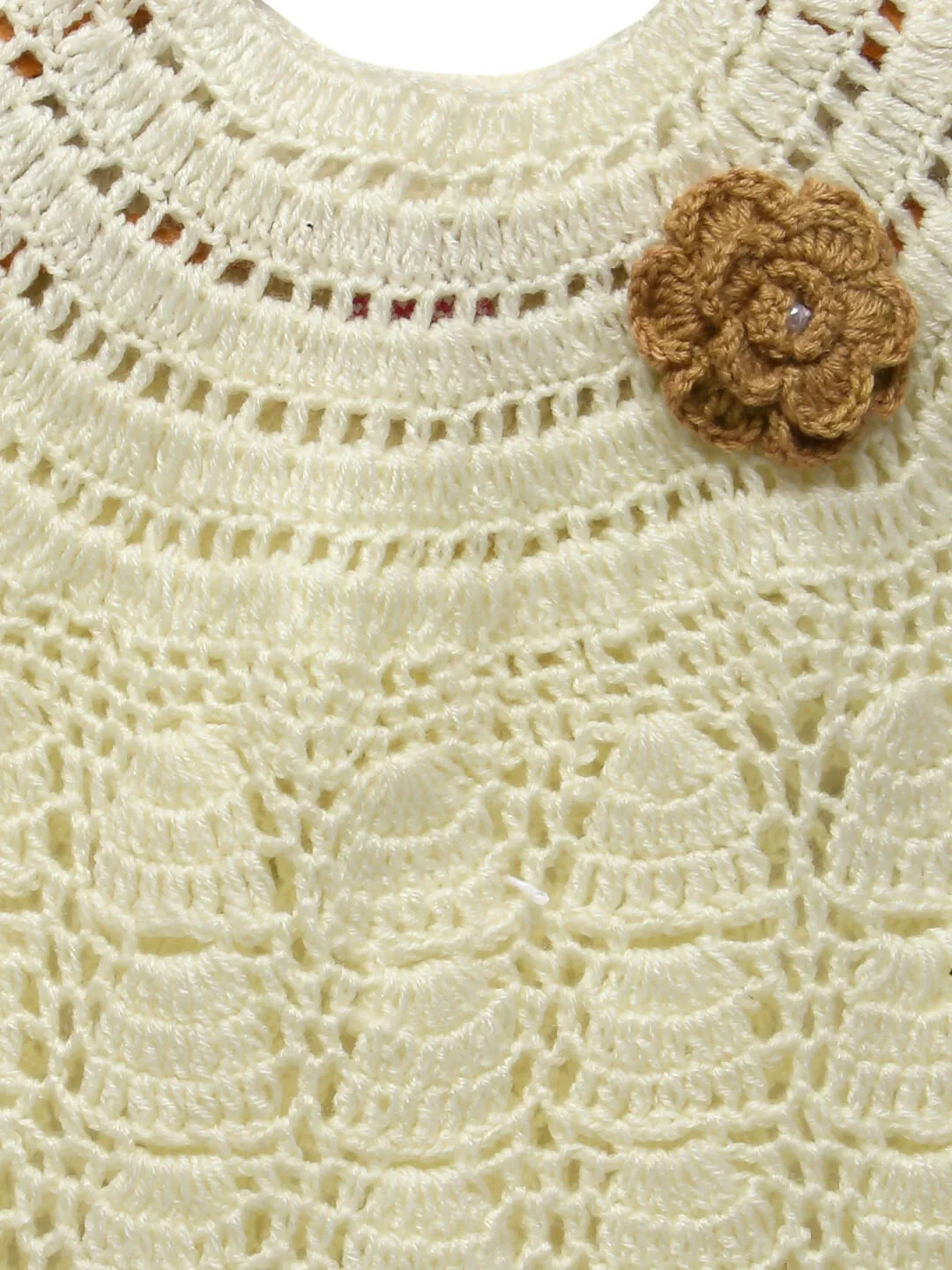 ChutPut Hand knitted Crochet Cream Wedding Wool Dress For Baby Girls