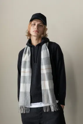 Contemporary Check Cashmere Scarf - Grey