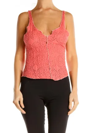 Coral Lace Button-Front Tank Top