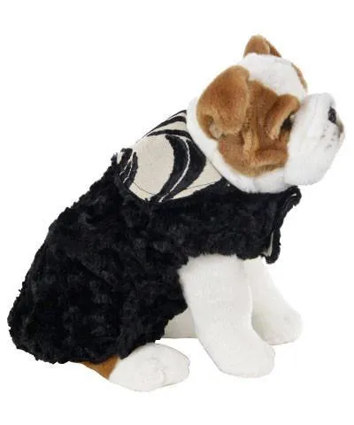 Dog Coat, Reversible - Waves Upholstery with Cuddly Faux Fur in Black