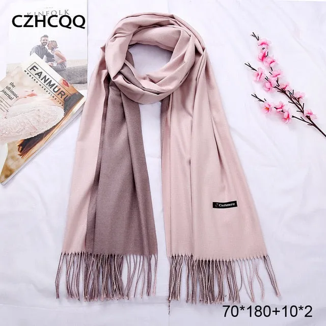 Double Sided Winter Women Cashmere Scarf Shawls And Wraps Female