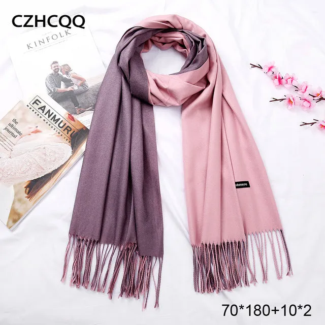 Double Sided Winter Women Cashmere Scarf Shawls And Wraps Female