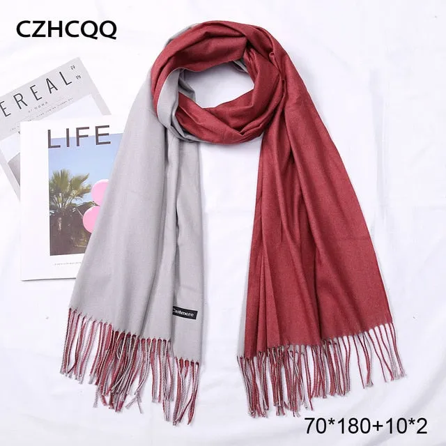 Double Sided Winter Women Cashmere Scarf Shawls And Wraps Female