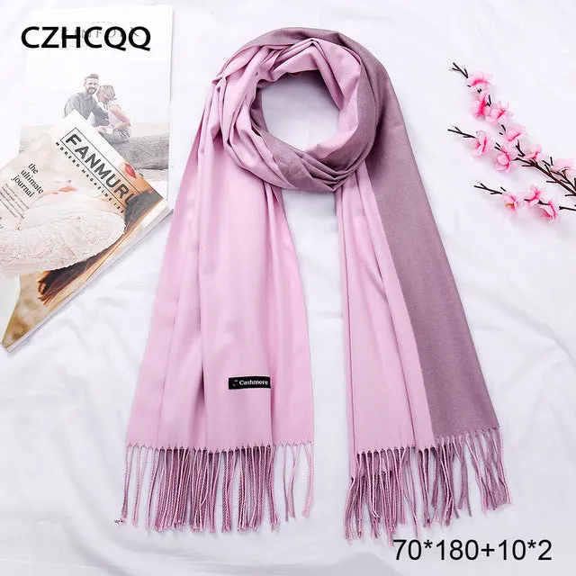 Double Sided Winter Women Cashmere Scarf Shawls And Wraps Female