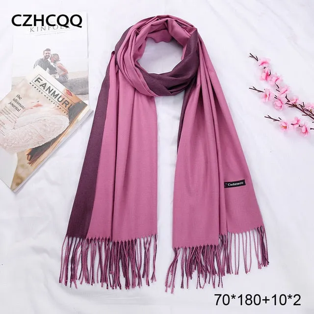 Double Sided Winter Women Cashmere Scarf Shawls And Wraps Female