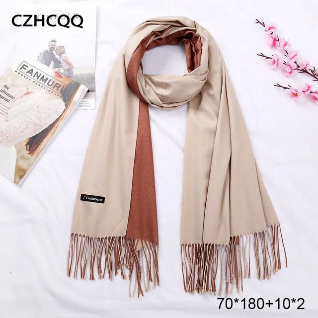 Double Sided Winter Women Cashmere Scarf Shawls And Wraps Female