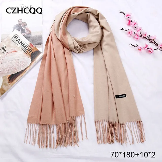 Double Sided Winter Women Cashmere Scarf Shawls And Wraps Female