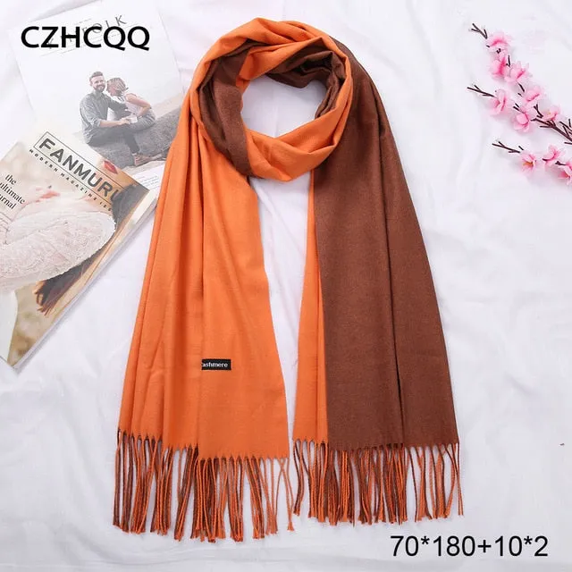 Double Sided Winter Women Cashmere Scarf Shawls And Wraps Female