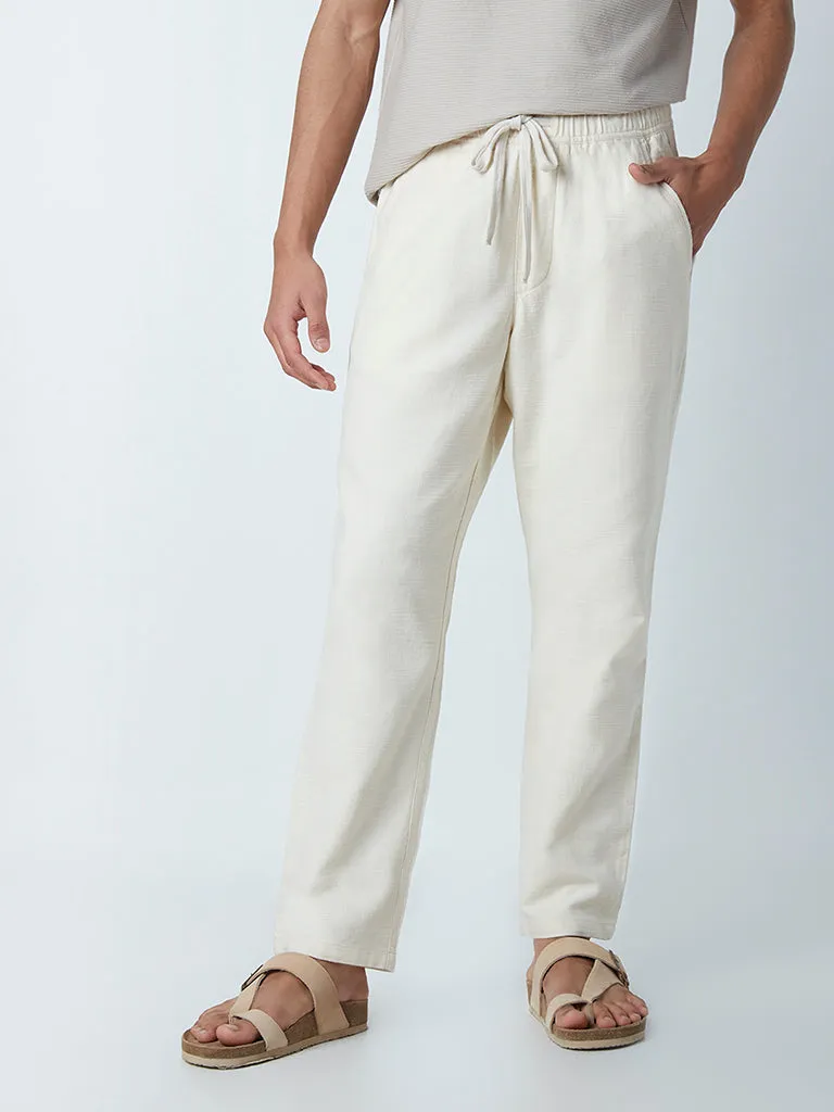 ETA Ecru Cotton Slim-Fit Mid-Rise Chinos