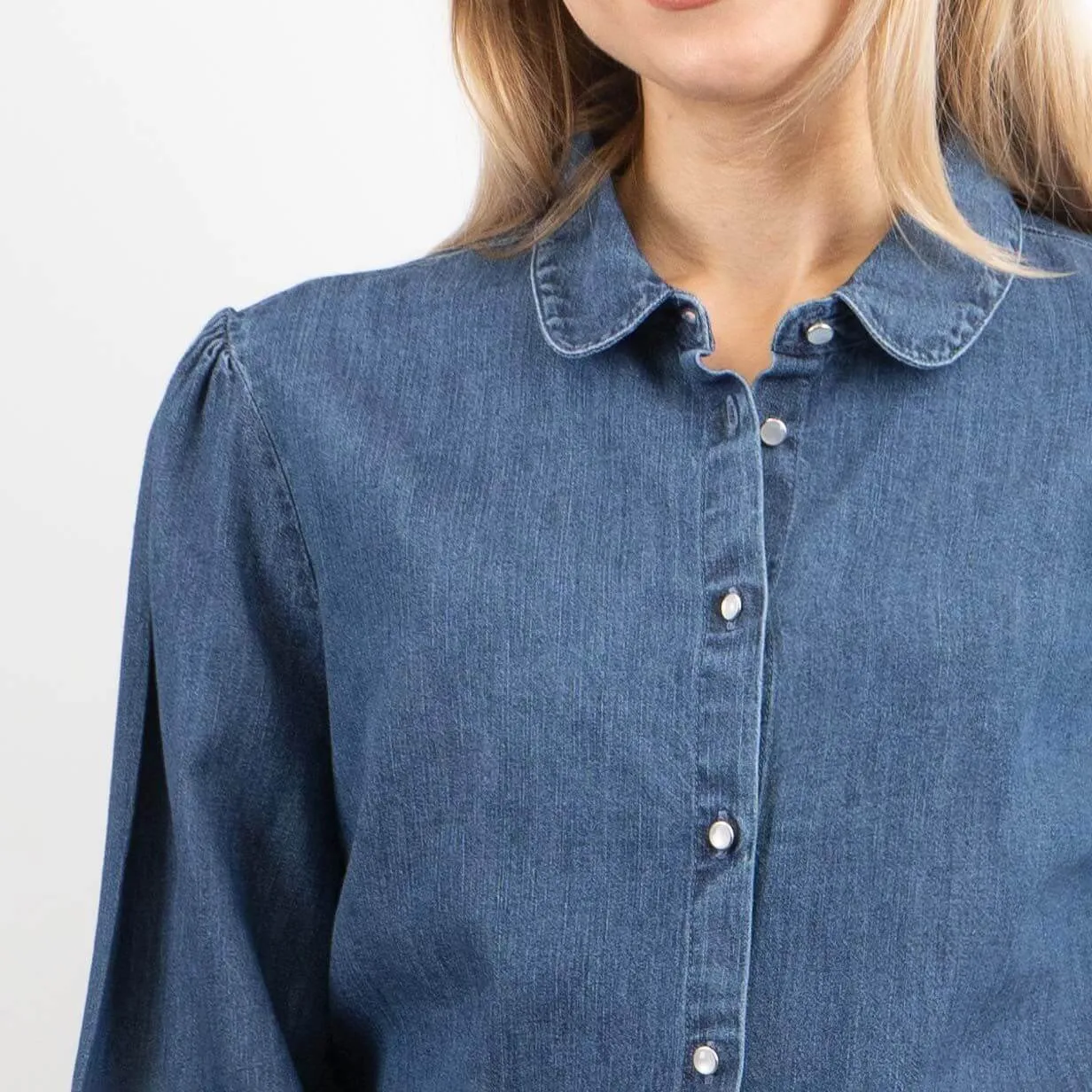 F&F 3/4 Puff Sleeves Blue Denim Button Up Shirts