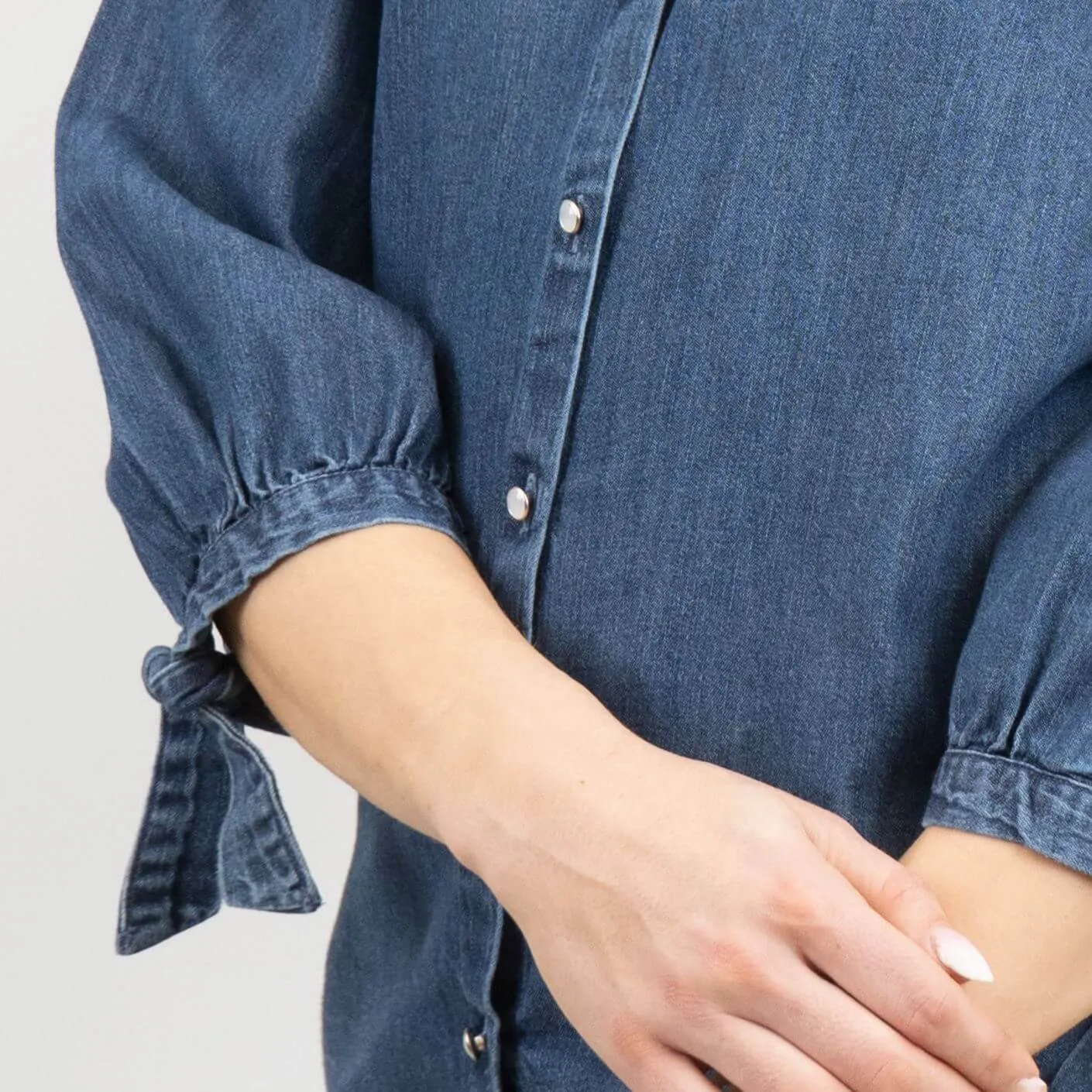 F&F 3/4 Puff Sleeves Blue Denim Button Up Shirts