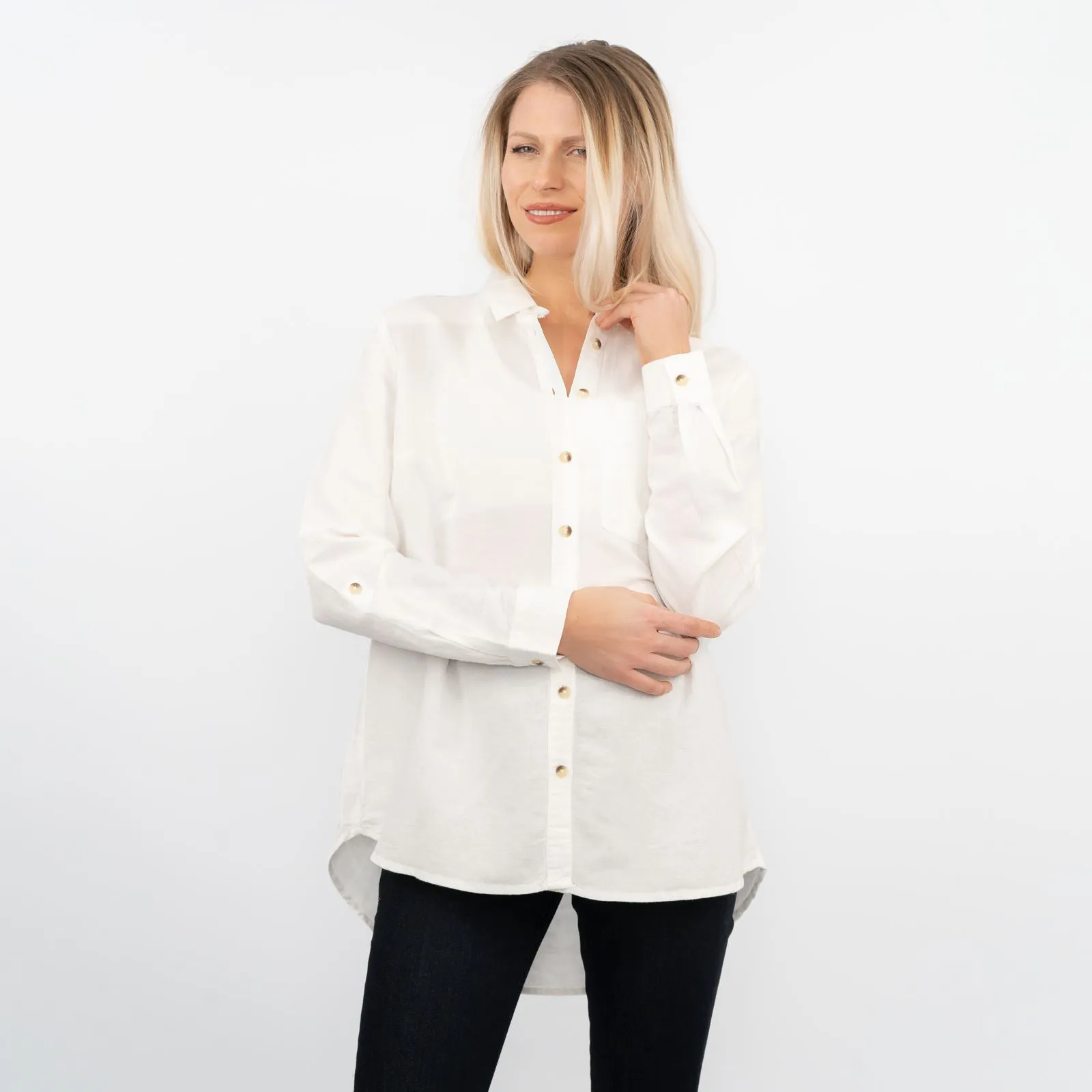 Ivory Long Sleeve Button Through Women's Shirts