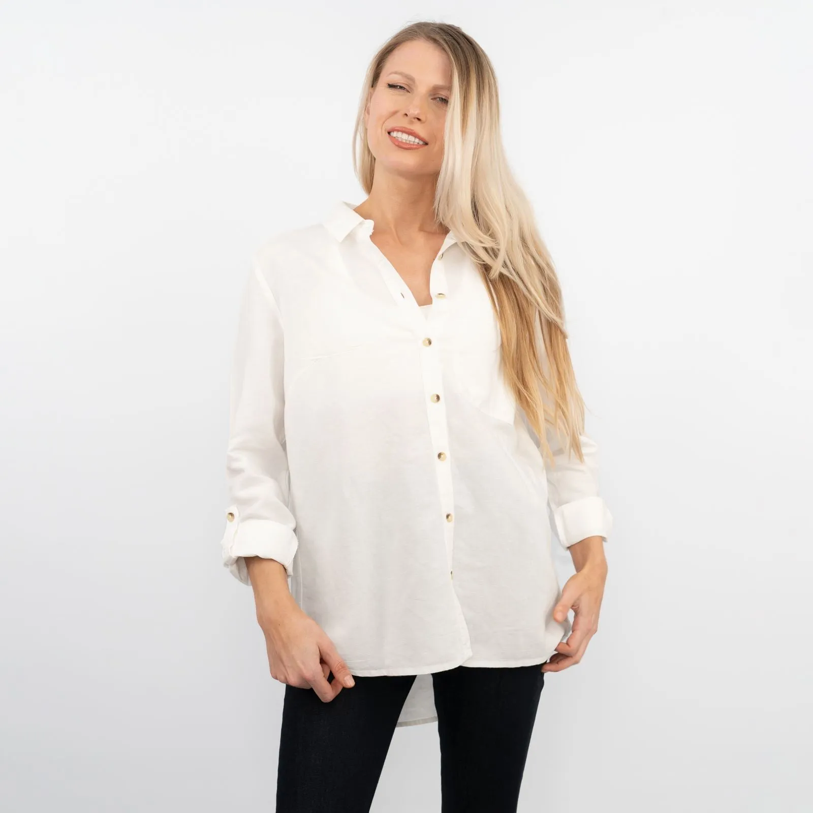 Ivory Long Sleeve Button Through Women's Shirts