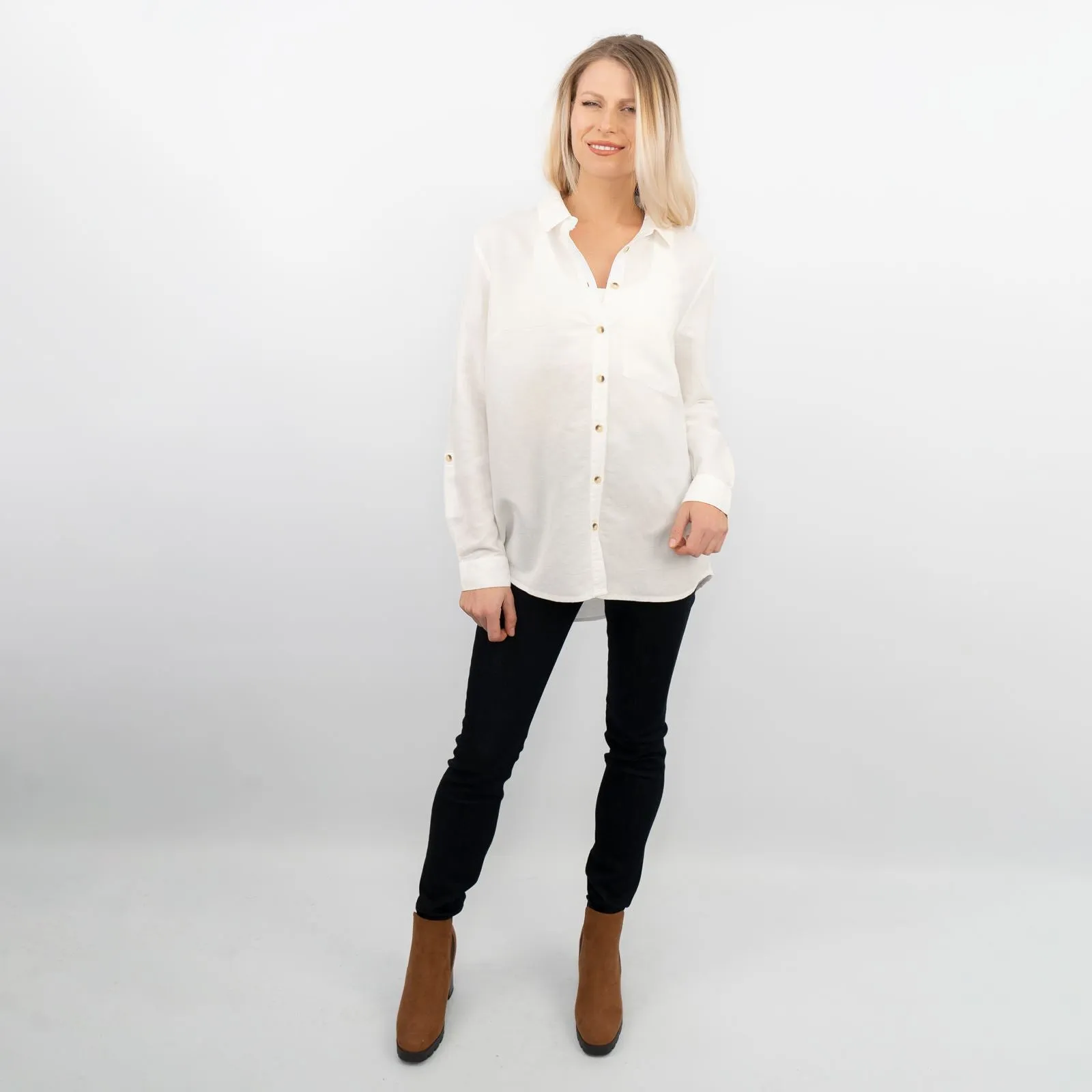 Ivory Long Sleeve Button Through Women's Shirts