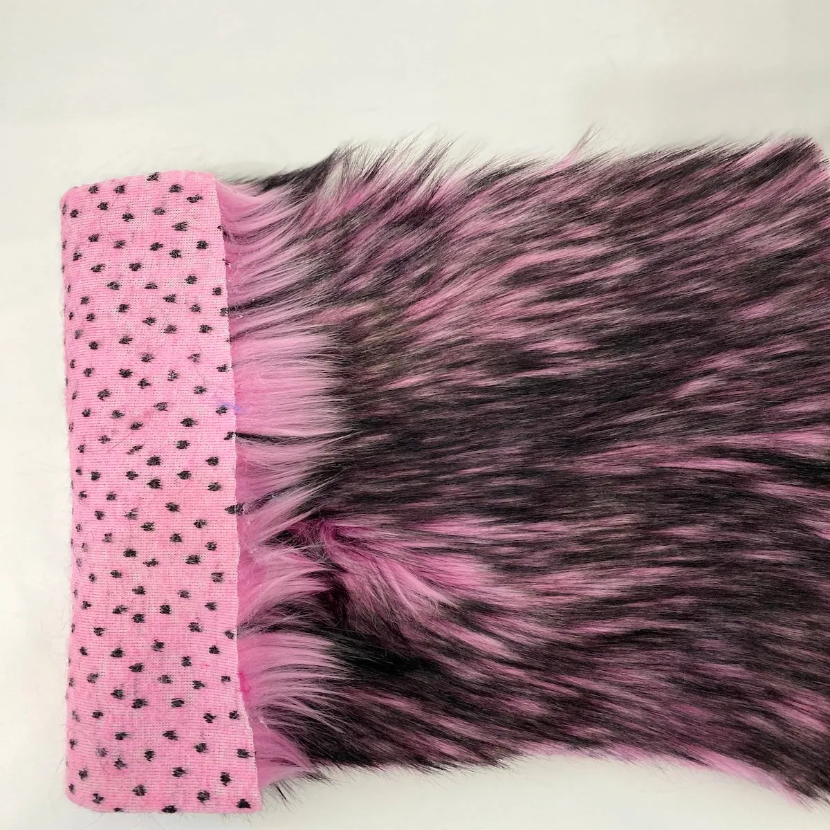 Light Pink Black Husky Print Long Pile Shaggy Faux Fur Fabric