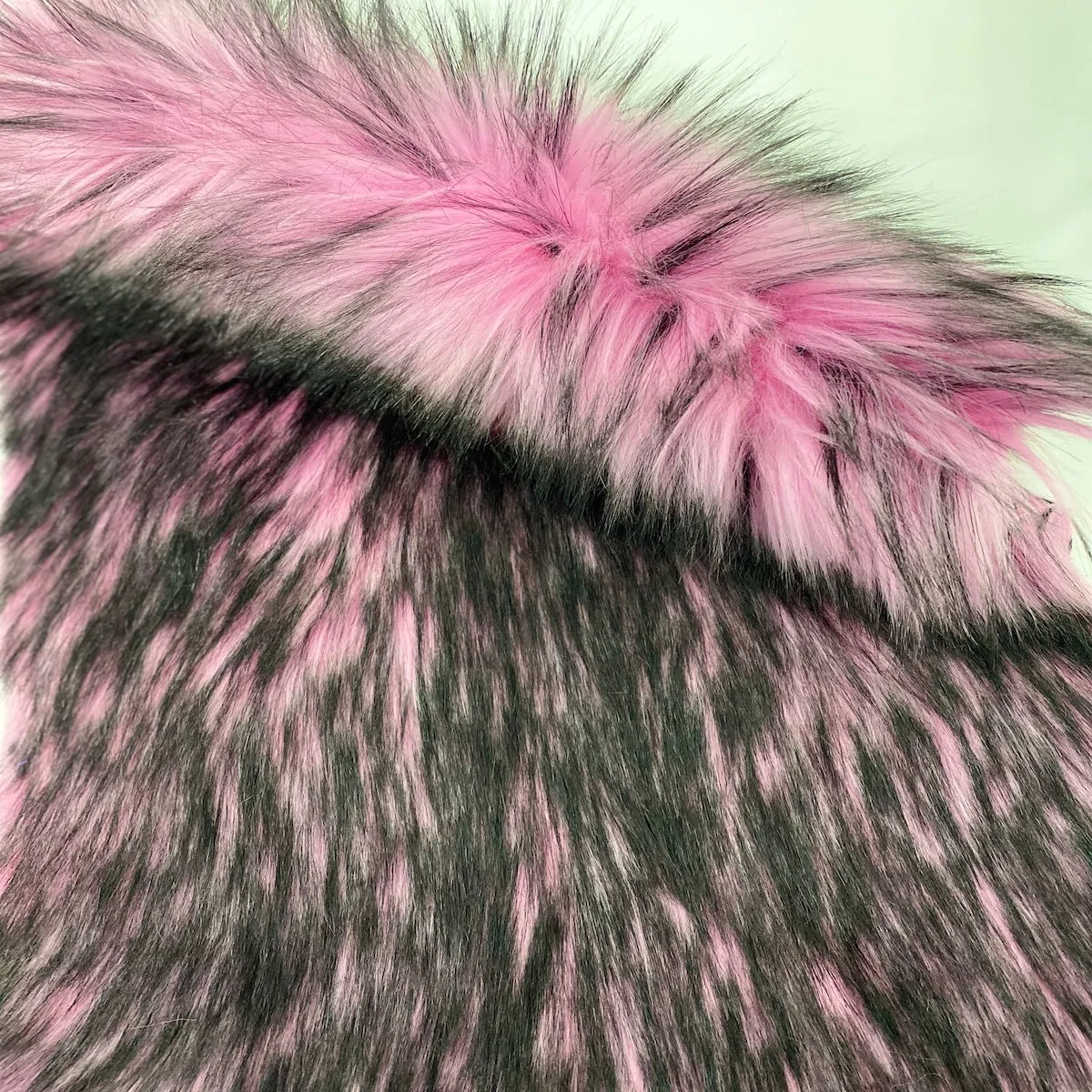 Light Pink Black Husky Print Long Pile Shaggy Faux Fur Fabric