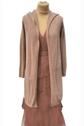 Long Cashmere Hooded Cardigan in Camel