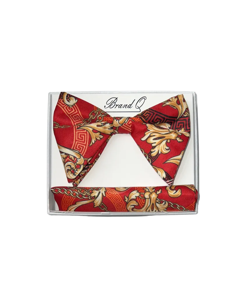 Men's Red Paisley Satin Bowtie and Hanky Set