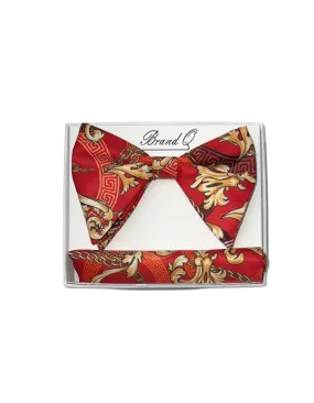 Men's Red Paisley Satin Bowtie and Hanky Set