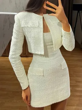 Mini Strapless Bodycon   Crop Blazer Matching Set Outfit - Professional