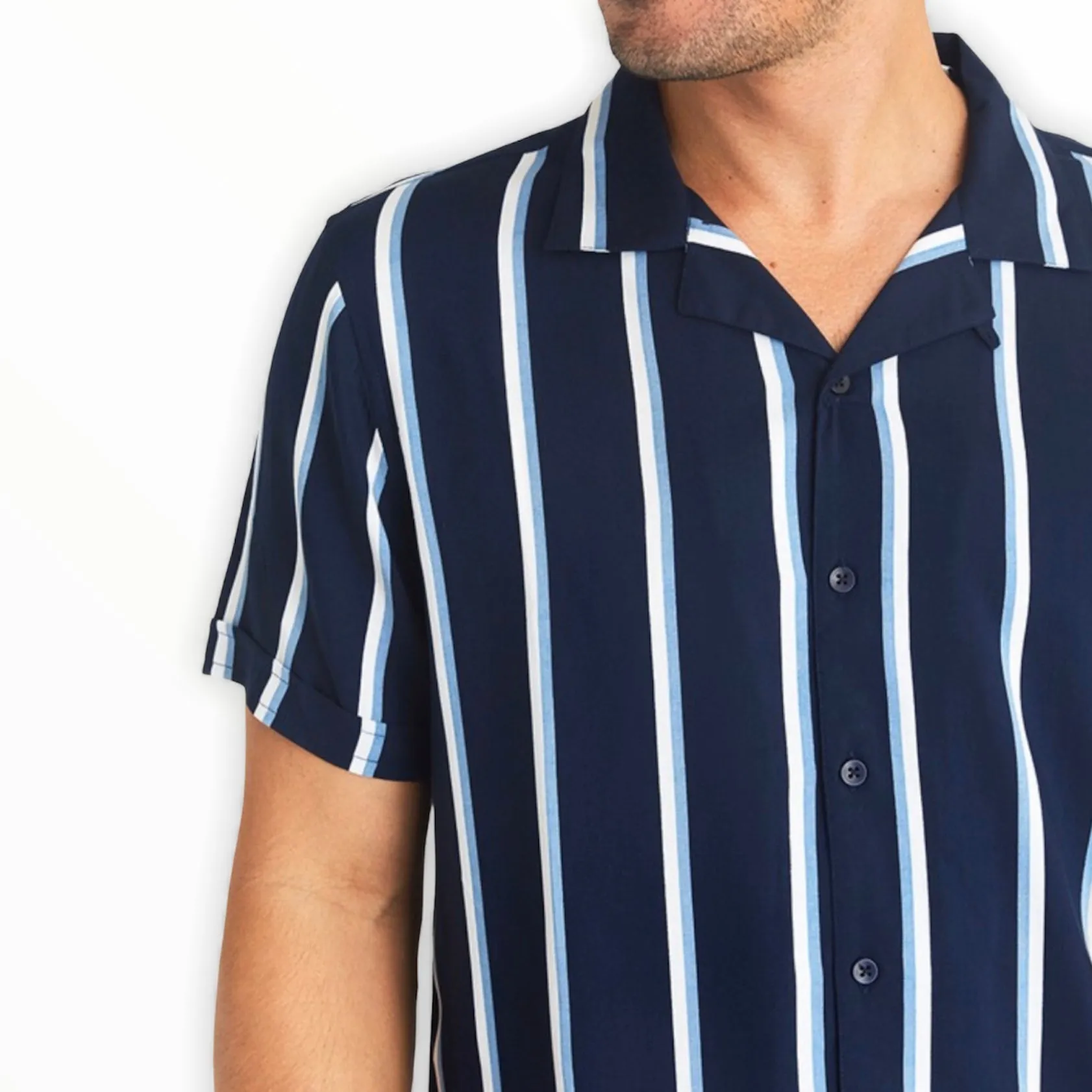 Navy Collar Stripe Shirt