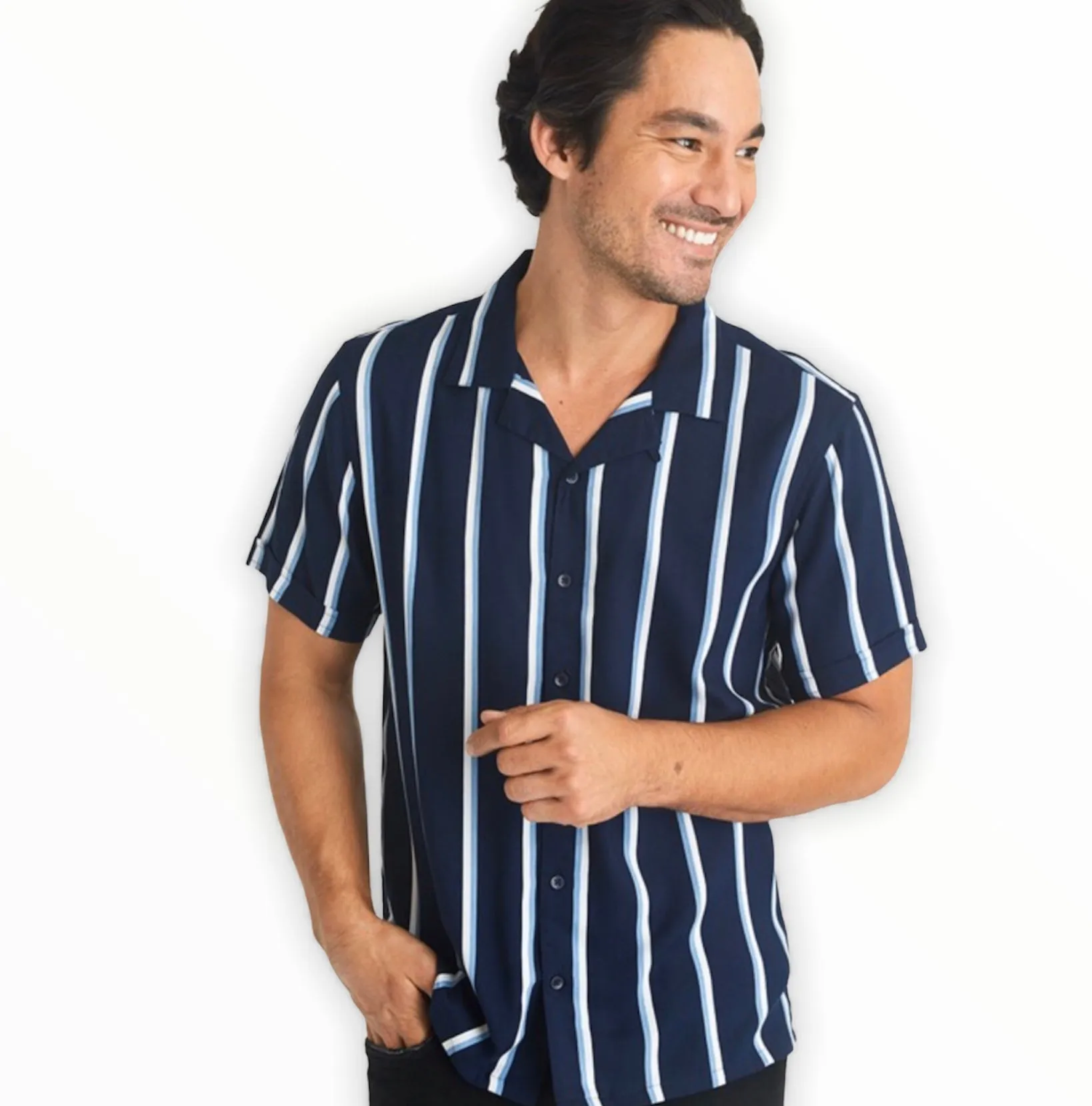 Navy Collar Stripe Shirt