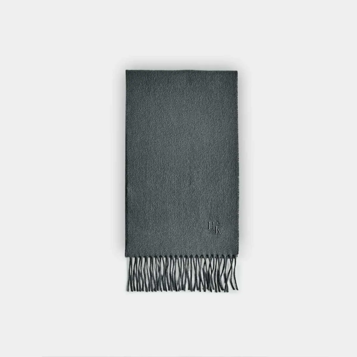 Plain Dark Grey Narrow Width Pure Cashmere Scarf