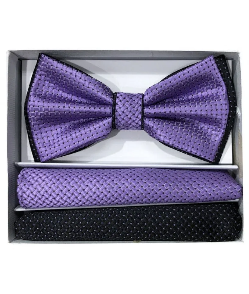 Purple and Black men's dots satin bowtie and pocket square by brand Q