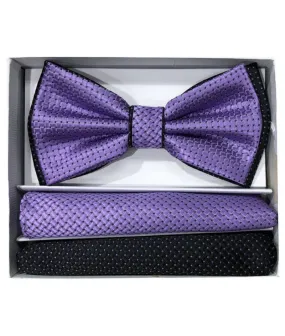 Purple and Black men's dots satin bowtie and pocket square by brand Q