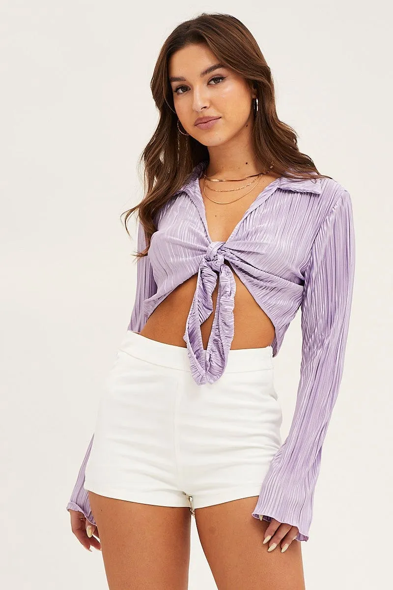 Purple Crop Shirts Long Sleeve