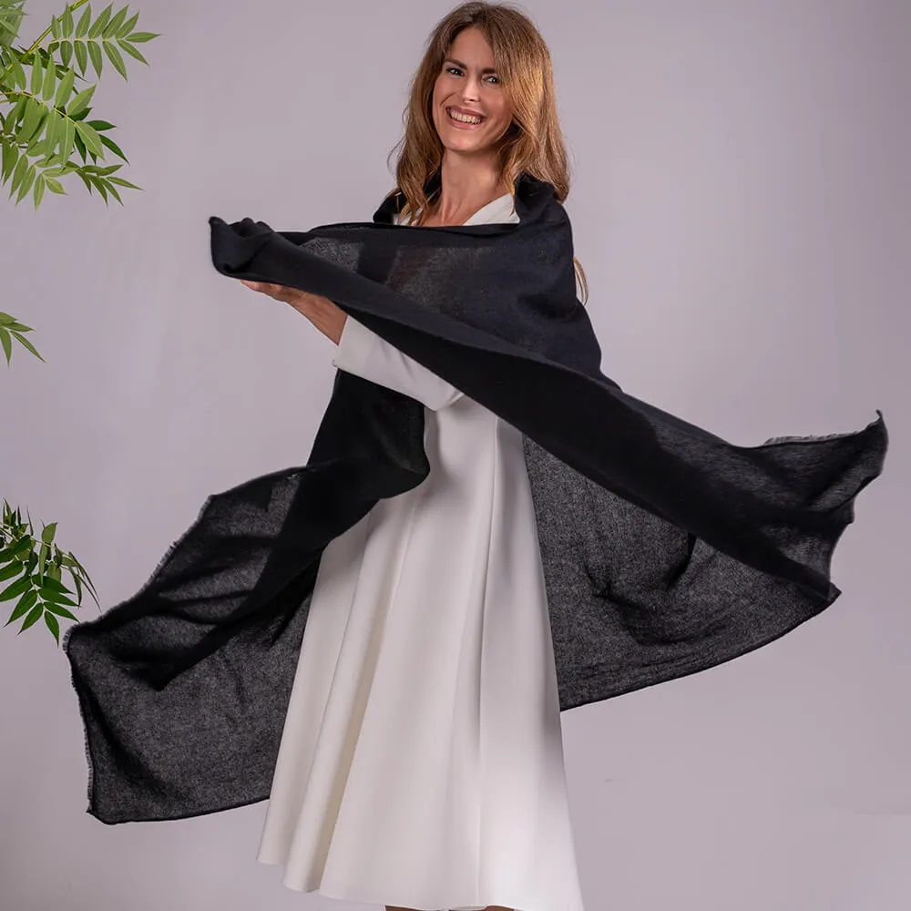 Sable Black Gossamer Cashmere Shawl